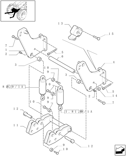 TM175-1.81.9/01[01] - (VAR.779) FRONT HYDRAULIC LIFT FOR ''SUPERSTEER'' - LIFT CYLINDERS AND SUPPORTS