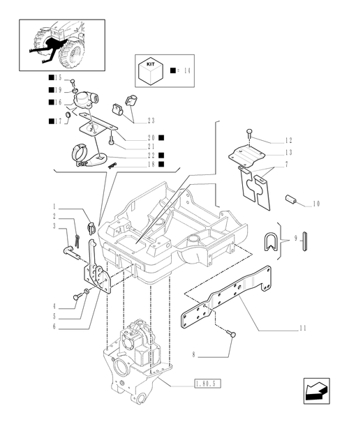 TM190-1.21.1/05 - (VAR.780-781) LIFT AND FRONT PTO (WITH 6 -21 SPLINES) CCLS - GUARDS FOR FRONT AXLE SUPPORT