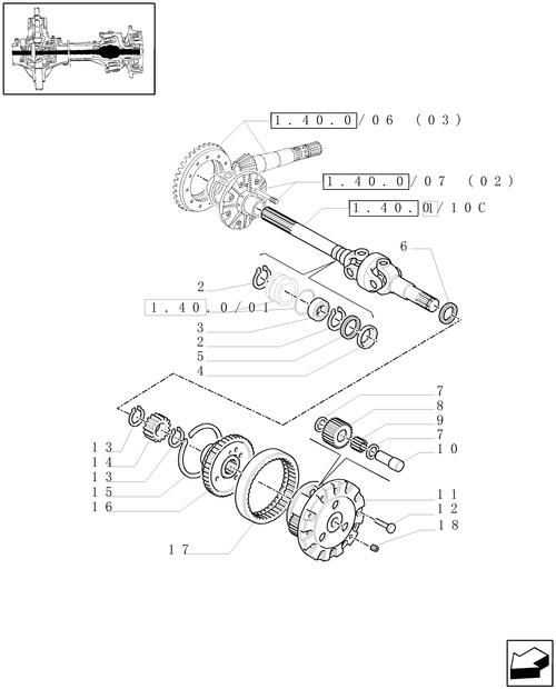 TM190-1.40.0/10[03] - 4WD FRONT AXLE - DIFFERENTIAL GEARS AND DIFFERENTIAL SHAFT