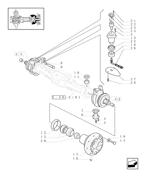 TM190-1.40.2/02[02A] - (VAR.416) SUPERSTEER FRONT AXLE - STEERING AXLES - HUBS - 4WD - D5196