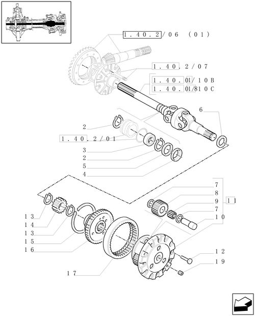 TM190-1.40.2/10[02] - (VAR.416) SUPERSTEER FRONT AXLE - DIFFERENTIAL GEARS AND DIFFERENTIAL SHAFT - 4WD