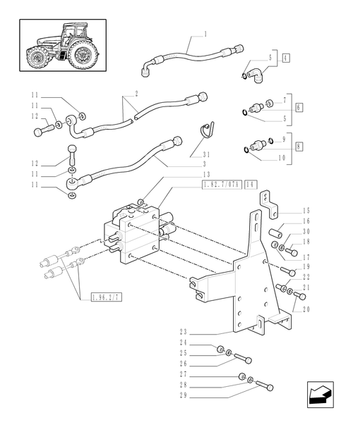 TM190-1.82.7/09[02] - (VAR.714/1) CONTROL VALVES WITH JOYSTIC FOR FRONT LIFT WITH CAB AND SUSPENSIONS - PIPES