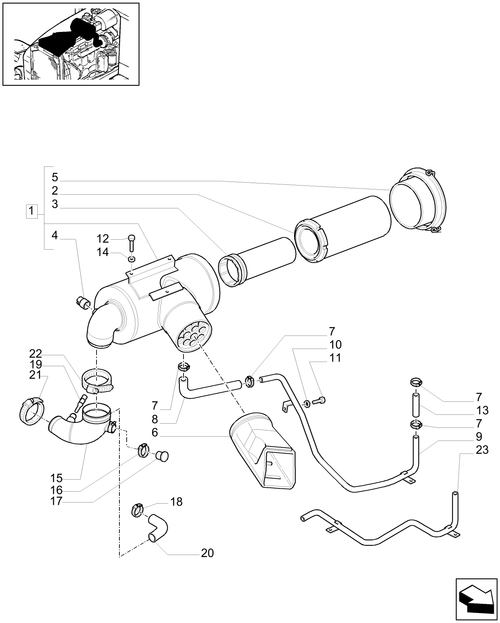 T6010 PLUS-1.19.1/02[01] - VAR - 330189, 331189, 332189, 333189 - AIRCLEANER WITH PRECLEANER FOR ROOF WITH LOW PROFILE - 4CYL