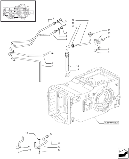 T6010 PLUS-1.21.0/01[03] - STD - TRANSMISSION 24X24 (40 KM/H) HI-LO - REAR AXLE HOUSING, INNER PIPES AND BREATHERS