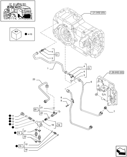 T6010 PLUS-1.29.7/15[01] - VAR - 334835, 336835, 337835, 338835, 339835 - 113 L/MIN CCLS PUMP FOR (CL.4) FRONT AXLE - GEARBOX LUBRICATION PIPING - END YR 30-NOV-2009 ; (Prod Date) Before 30-Nov-2009
