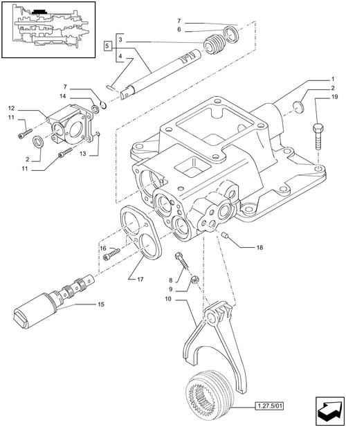 T6010 PLUS-1.29.9/01[01] - STD - TRANSMISSION 24X24 (40 KM/H) HI-LO - COVER FOR REVERSER - FORK AND VALVES