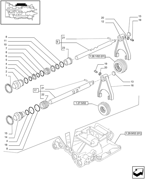 T6010 PLUS-1.29.9/02[03] - VAR - 330283 - TRANSMISSION 16X16 (40 KM/H) SPS - REVERSER AND CONTROL FOR 4/5 UNITS