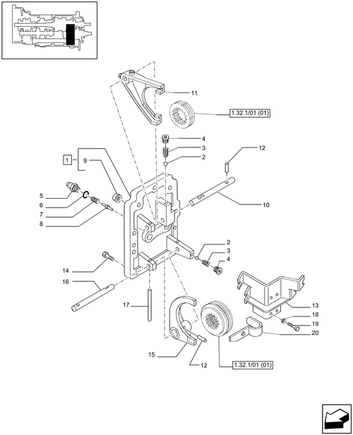 T6010 PLUS-1.32.2/01[01] - STD - TRANSMISSION 24X24 (40 KM/H) HI-LO - RANGE GEARSHIFT MECHANISM - COVER, RODS AND FORKS