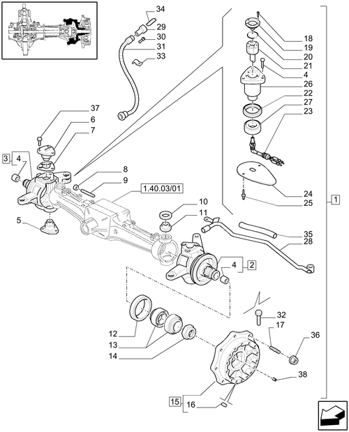 T6010 PLUS-1.40.03/02[01] - VAR - 330409 - (CL.3) FRONT AXLE W/MULTI-PLATE DIFF. LOCK AND STEERING SENSOR - STEERING AXLES - HUBS - END YR 14-APR-2010 ; (Prod Date) Before 14-Apr-2010