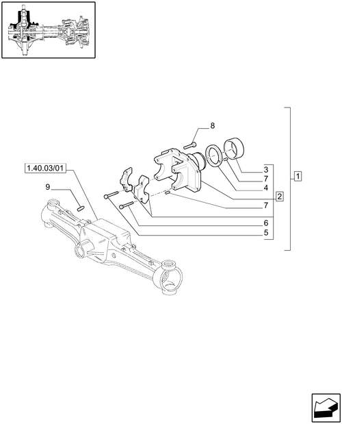 T6010 PLUS-1.40.03/05[01A] - VAR - 330409 - (CL.3) FRONT AXLE WITH DOG CLUTCH AND STEERING SENSOR - SUPPORT - BEGIN S/N  Z8BD08970 ; (SN Break) After Z8BD08970