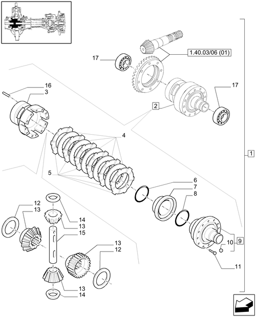 T6010 PLUS-1.40.03/07[01] - VAR - 330409 - (CL.3) FRONT AXLE W/MULTI-PLATE DIFF. LOCK AND STEERING SENSOR - DIFFERENTIAL - END S/N  Z8BD08969 ; (SN Break) Before Z8BD08969