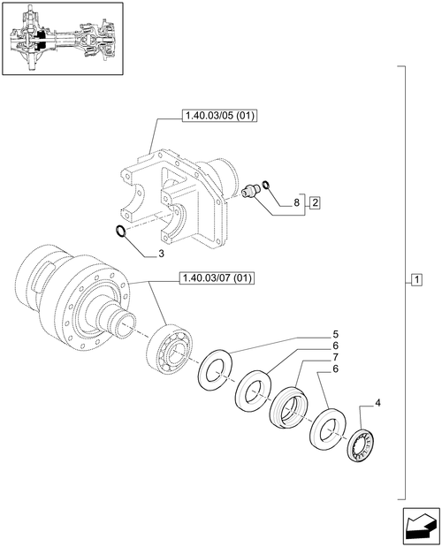 T6010 PLUS-1.40.03/07[02] - VAR - 330409 - (CL.3) FRONT AXLE W/MULTI-PLATE DIFF. LOCK AND STEERING SENSOR - DIFFERENTIAL - END S/N  Z8BD08969 ; (SN Break) Before Z8BD08969