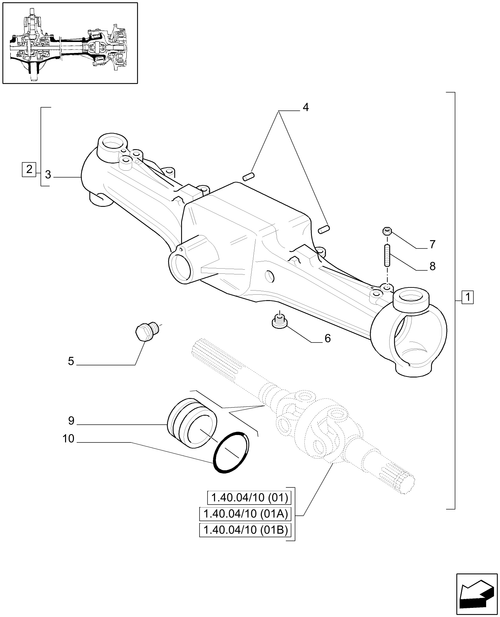 T6010 PLUS-1.40.04/01 - VAR - 330414 - (CL.3) SUSPENDED FRONT AXLE W/MULTI-PLATE DIFF. LOCK AND ST. SENSOR - BOX