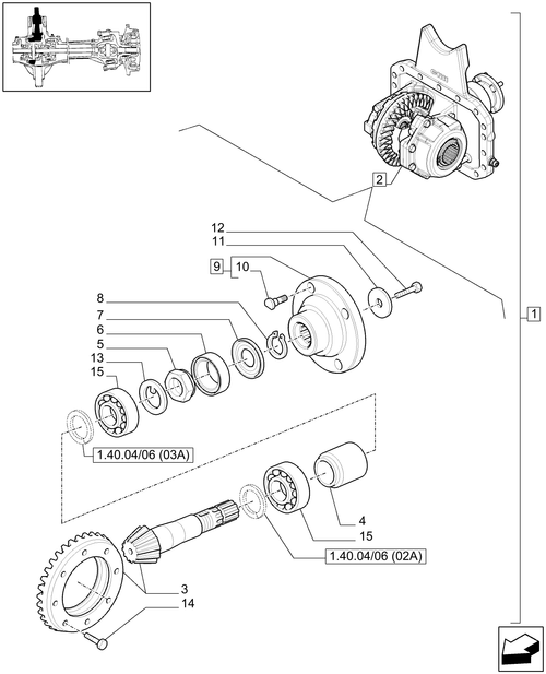 T6010 PLUS-1.40.04/06[01A] - VAR - 330414 - (CL.3) SUSPENDED FRONT AXLE WITH DOG CLUTCH AND STEERING SENSOR - BEVEL GEAR PAIR - BEGIN S/N  Z8BD08970 ; (SN Break) After Z8BD08970