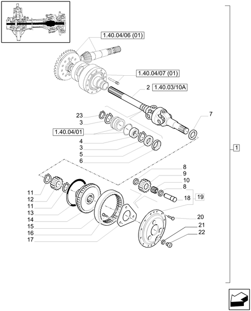 T6010 PLUS-1.40.04/10[01] - VAR - 330414 - (CL.3) SUSPENDED FRONT AXLE W/MULTI-PLATE DIFF. LOCK AND ST. SENSOR - DIFF. GEARS AND DIFF. SHAFT - END S/N  Z8BD08969 ; (SN Break) Before Z8BD08969