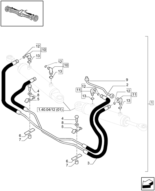 T6010 PLUS-1.40.04/12[02] - VAR - 330414 - (CL.3) SUSPENDED FRONT AXLE W/MULTI-PLATE DIFF. LOCK AND ST. SENSOR - PIPES