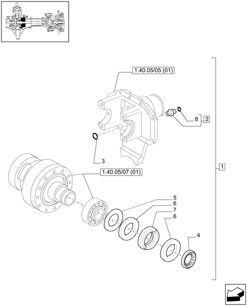 T6010 PLUS-1.40.05/07[02] - VAR - 330427 - (CL.3) SUSPENDED FRONT AXLE W/MULTI-PLATE DIFF. LOCK AND BRAKES - DIFFERENTIAL - END S/N  Z8BD08969 ; (SN Break) Before Z8BD08969