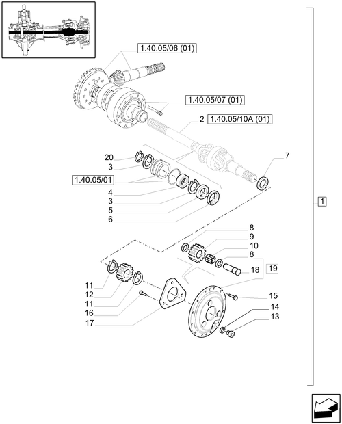 T6010 PLUS-1.40.05/10[01] - VAR - 330427 - (CL.3) SUSPENDED FRONT AXLE W/MULTI-PLATE DIFF. LOCK AND BRAKES - DIFF. GEARS & DIFF. SHAFT - END S/N  Z8BD08969 ; (SN Break) Before Z8BD08969