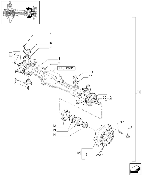 T6010 PLUS-1.40.12/02 - VAR - 330416 - (CL.3) FRONT AXLE WITH DOG CLUTCH LESS STEERING SENSOR - SHAFT ARTICULATED - BREAKDOWN