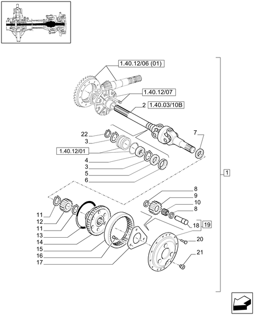 T6010 PLUS-1.40.12/10[01] - VAR - 330416 - (CL.3) FRONT AXLE WITH DOG CLUTCH LESS STEERING SENSOR - DIFFERENTIAL GEARS AND SHAFT - END YR 14-APR-2010 ; (Prod Date) Before 14-Apr-2010