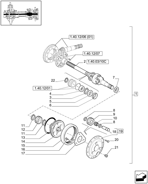 T6010 PLUS-1.40.12/10[01A] - VAR - 330416 - (CL.3) FRONT AXLE WITH DOG CLUTCH LESS STEERING SENSOR - DIFFERENTIAL GEARS AND SHAFT - BEGIN YR 15-APR-2010 ; (Prod Date) After 15-Apr-2010
