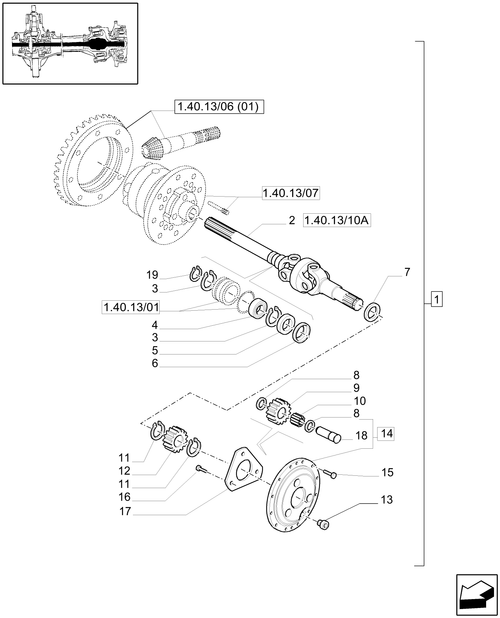 T6010 PLUS-1.40.13/10[01] - VAR - 330425 - (CL.3) FRONT AXLE W/MULTI-PLATE DIFF. LOCK WITH BRAKES - DIFFERENTIAL GEARS AND SHAFT - END YR 14-APR-2010 ; (Prod Date) Before 14-Apr-2010
