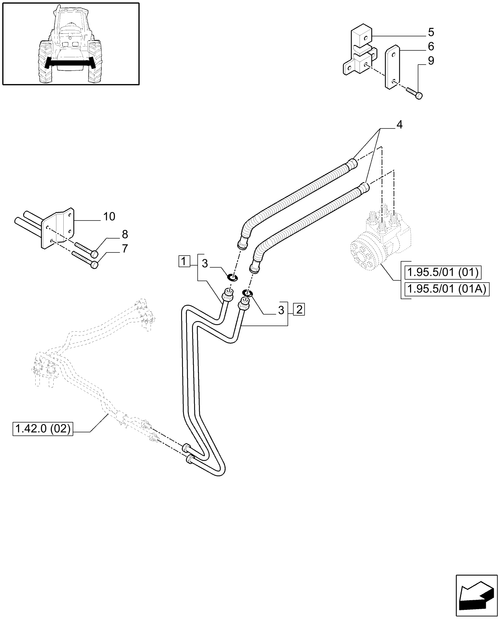 T6010 PLUS-1.42.0[02] - STD + VAR - 330409, 330413, 330416, 330425, 330658, 331658 - POWER STEERING DELIVERY AND RETURN PIPES, 4CYL