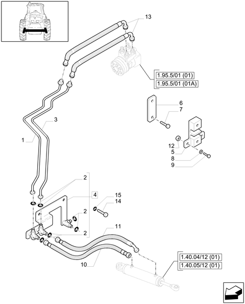 T6010 PLUS-1.42.0/08 - VAR - 330414, 330427 - 4WD (CL.3) SUSPENDED FRONT AXLE - STEERING CYLINDER PIPES AND POWER STEER. PIPES
