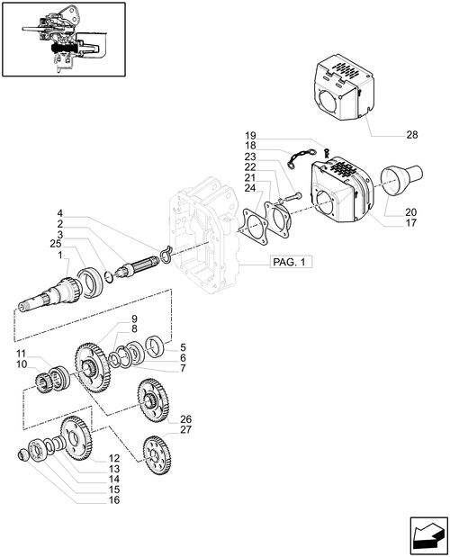 T6010 PLUS-1.80.1[03] - STD - POWER TAKE-OFF 540/1000 RPM - GUARD, GEARS AND SHAFT