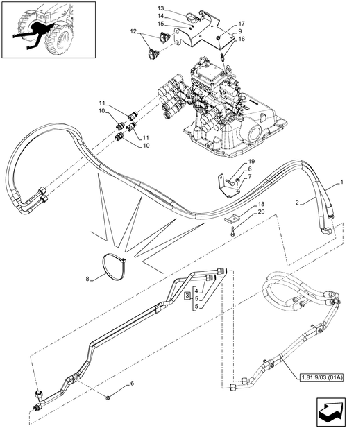 T6010 PLUS-1.81.9/03[02B] - VAR - 331814 - 2 HYDRAULIC FRONT COUPLERS FOR INTEGRATED FRONT HPL - 4 CYL - BEGIN YR 02-OCT-2018