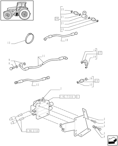 T6010 PLUS-1.82.7/32[01A] - VAR - 331560, 332560, 331561, 332561 - TWO MID MOUNTED REMOTE VALVES - PIPES AND VALVE - D6432
