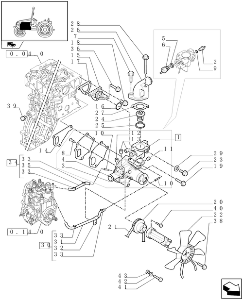 T3010-0.32.0 - WATER PUMP, SUPPORT & THERMOSTAT/ FAN, PULLEY & BELT (T3010)