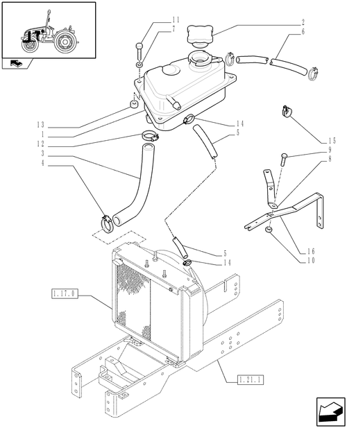 T3010-1.17.1 - COOLING SYSTEM, EXPANSION TANK FOR RADIATOR FLUID AND RELEVANT TUBES