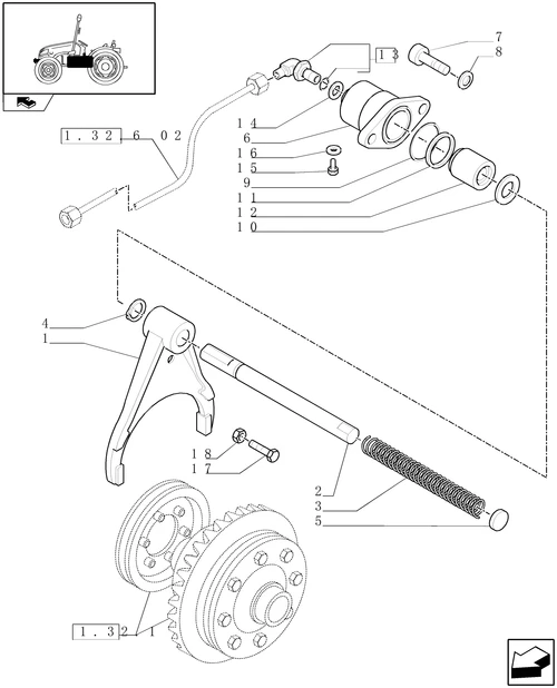 T3010-1.32.6[01] - REAR AND FRONT DIFFERENTIAL LOCK CONTROL, CONTROL ROD AND FORK