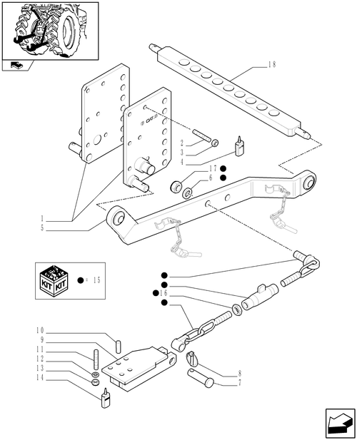 T3010-1.89.6[01] - 3-POINT LINKAGE, LIFTING BOOM WITH RELEVANT SUPPORT, SHAKE-PROOF CHAINS