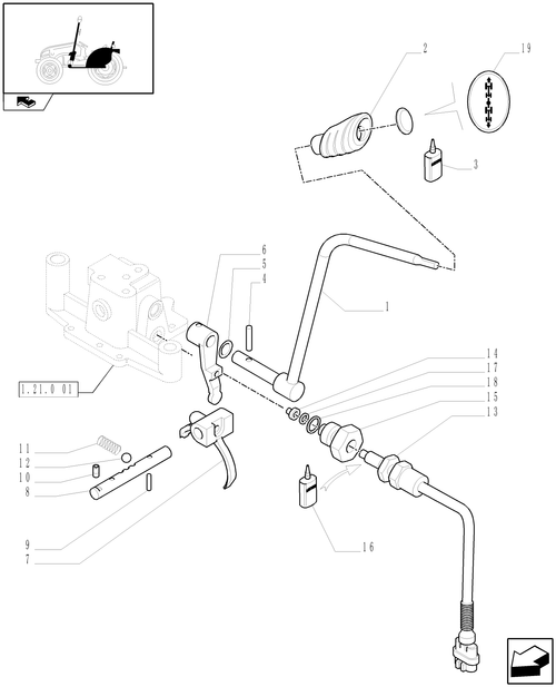 T3010-1.96.0[01] - REVERSER HAND CONTROL, CONTROL LEVERS AND COUPLING FORK