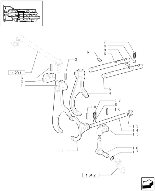 TL90A-1.29.0 - TRANSMISSION INTERNAL SHIFTING CONTROLS - RODS, FORKS