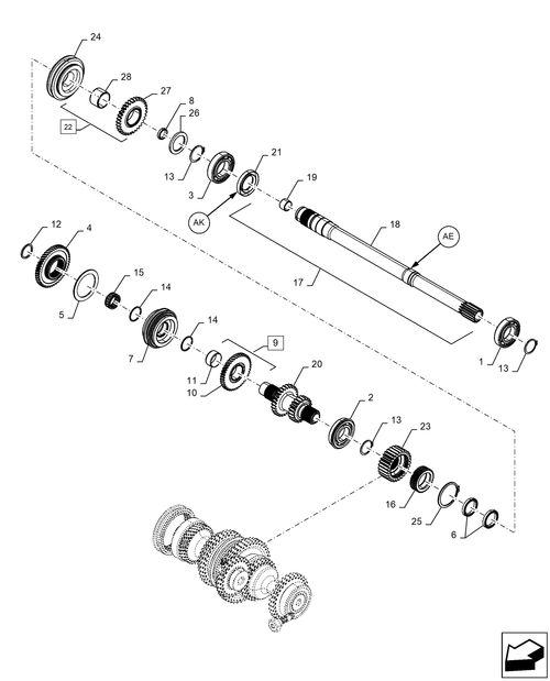 Diagrams of all the parts for the Workmaster 50-21.140.AE[03] - SHAFT, GEAR, AND BEARINGS at BRIM:Parts.