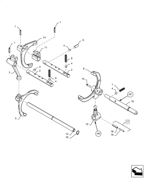 Diagrams of all the parts for the Workmaster 50-21.140.AE[04] - GEAR SHAFT, 8X8 SYNCHRO at BRIM:Parts.