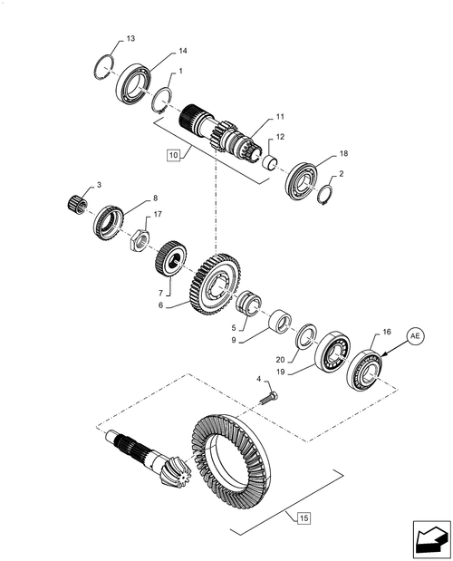 Diagrams of all the parts for the Workmaster 50-21.140.AE[09] - CENTRAL REDUCTION GEAR, 2WD at BRIM:Parts.