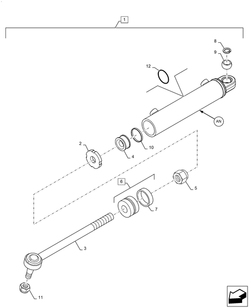 Diagrams of all the parts for the Workmaster 50-41.216.AN[01] - STEERING CYLINDER, 2WD at BRIM:Parts.