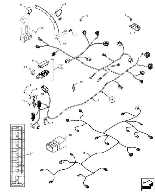 Diagrams of all the parts for the Workmaster 50-55.015.AB[01] - ENGINE WIRE HARNESS at BRIM:Parts.