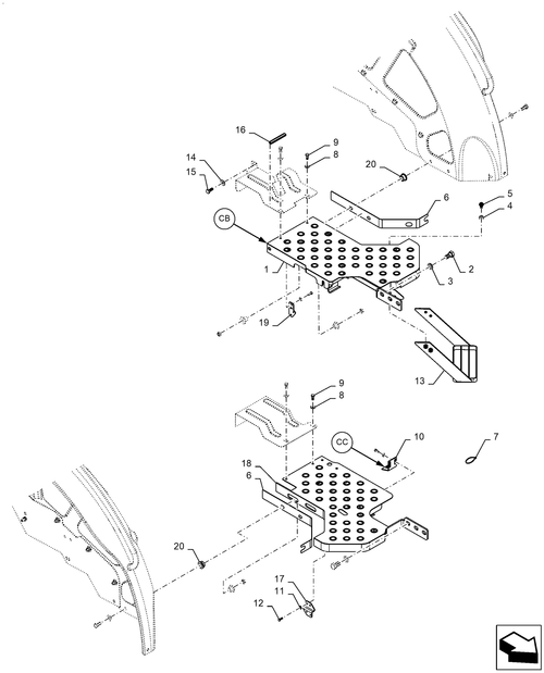 Diagrams of all the parts for the Workmaster 50-90.118.CB[02] - FOOT BOARD ASSEMBLY at BRIM:Parts.