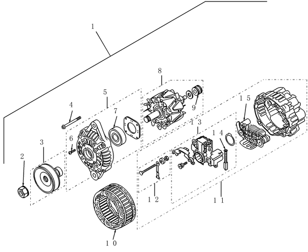 Diagram of all the parts for the TC55DA-01.07 - ALTERNATOR ASSEMBLY at BRIM:Parts.