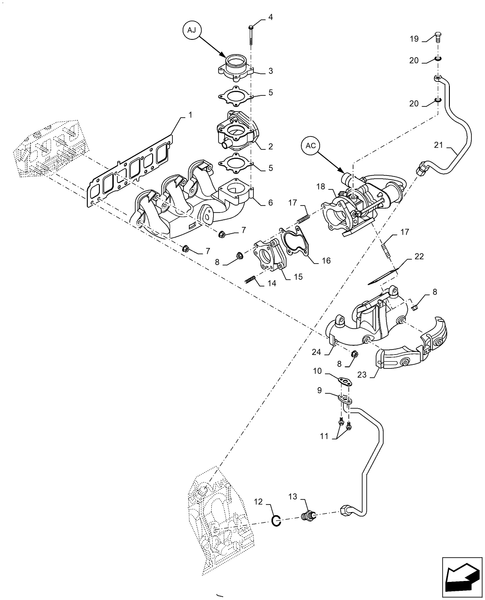 Workmaster 70-10.250.AC[01] - VAR - 338176081, 338176082, 338177082, 338177084, TURBOCHARGER, EXHAUST MANIFOLD ; (Var) 338176081, 338176082, 338177082, 338177084