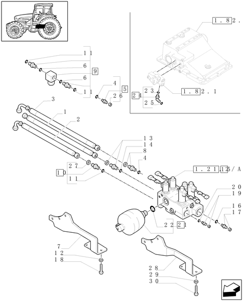TM120-1.21.2/02[01] - (VAR.463) 4WD FRONT AXLE WITH SUSPENSIONS, FULL POWER SHIFT - VALVE AND PIPES
