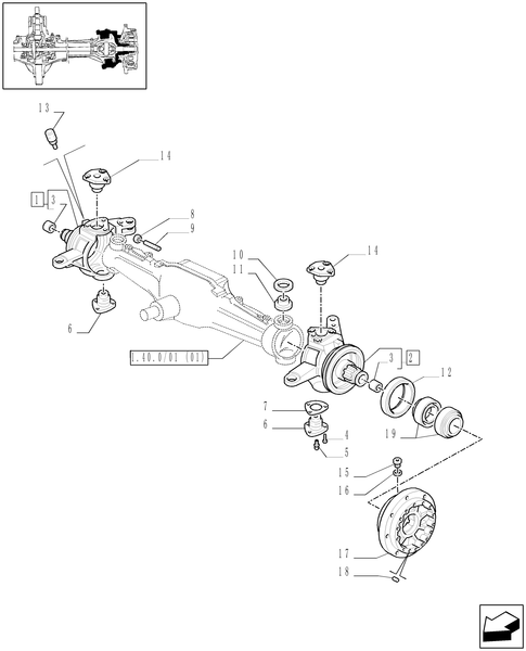 TM120-1.40.1/02 - (VAR.316) CLASS 3 FRONT AXLE WITH BRAKE - STEERING AXLES - HUBS