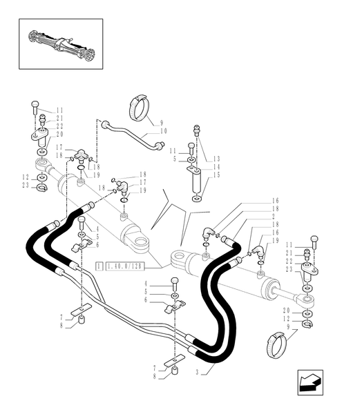 TM120-1.40.5/12 - (VAR.452/1) 4WD FRONT AXLE WITH SUSPENSIONS, BRAKE, TERRALOCK, S.P.S. - POWER STEERING CYLINDER