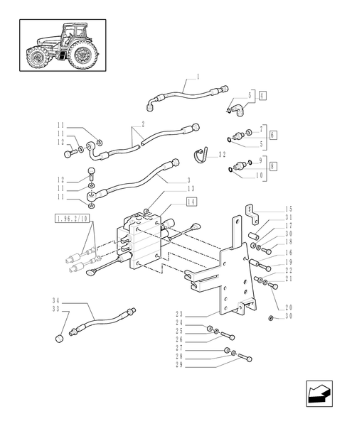 TM120-1.82.7/12[01] - (VAR.245/1) 3 CONTROL VALVES WITH JOYSTICK WITH SPRUNG CAB - PIPES