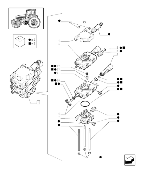 TM120-1.82.7/07A - (VAR.444,714,714/1) 2 CONTROL VALVES WITH MECHANICAL JOYSTICK FOR FRONT LIFT - PARTS COMPONENTS